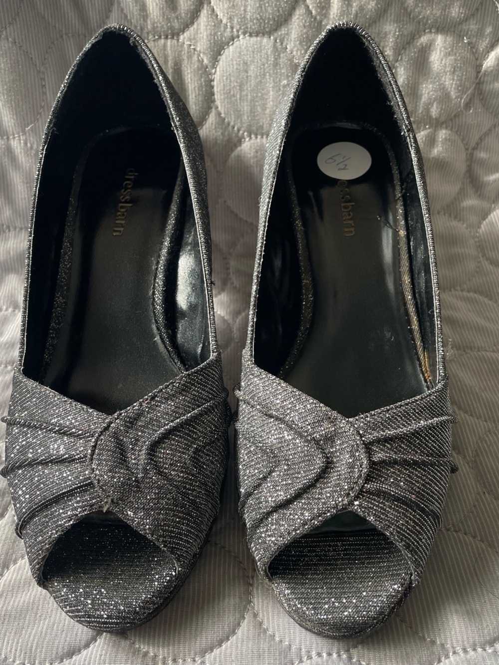 dressbarn Sparkling Silver Peep-Toe Heels